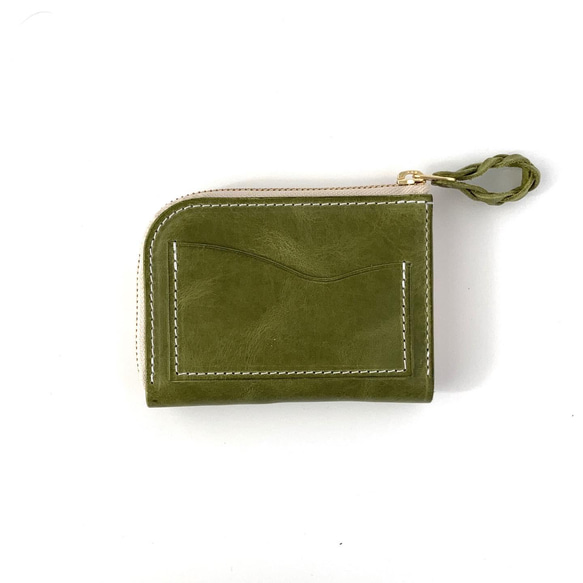 革のお財布　L字ファスナーウォレット　カッコいい　オリーブグリーンのコンパクトウォレット　 5枚目の画像