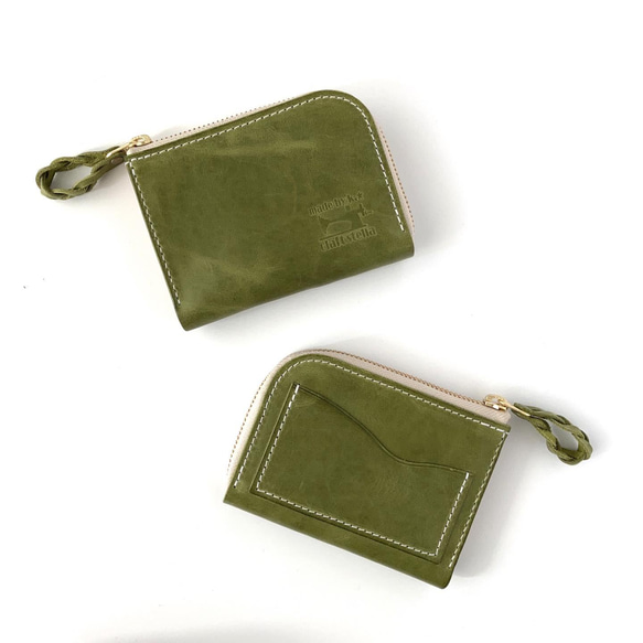革のお財布　L字ファスナーウォレット　カッコいい　オリーブグリーンのコンパクトウォレット　 2枚目の画像
