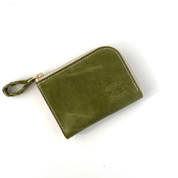 革のお財布　L字ファスナーウォレット　カッコいい　オリーブグリーンのコンパクトウォレット　 3枚目の画像