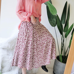 深紅法式花卉浪漫優雅午後日和 古董紡紗質直鬆A字大圓裙 skirt 第3張的照片