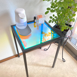 耐久性 おしゃれ 強化ガラス サイドテーブル 多目的 受注生産】アイアンテーブル / オーロラガラス サイドテーブル 多目的