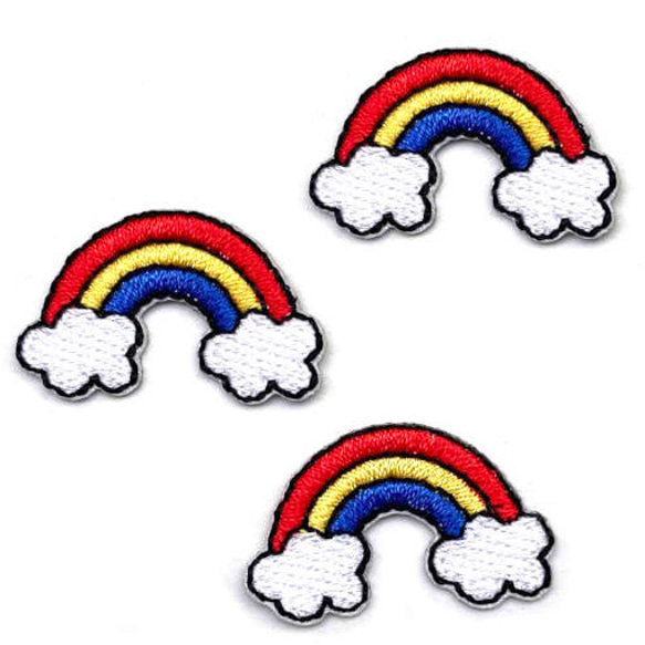 アップリケワッペン虹と雲 ミニ 3枚 UI　W-2143　レインボー  クラウド　空　天気 1枚目の画像