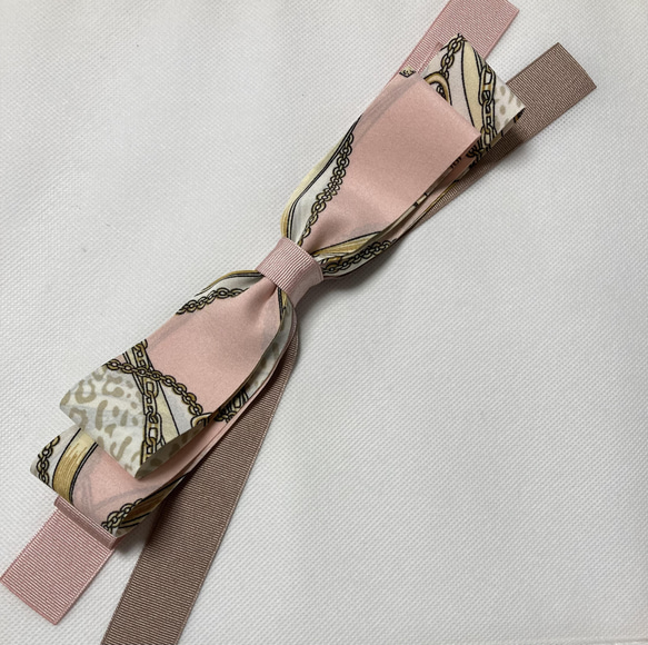 220409 スカーフ柄リボンのポニーフック　ピンク系 6枚目の画像