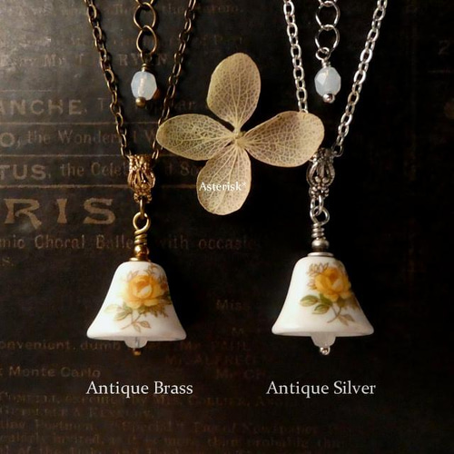 ベル 鐘 イエローの薔薇 ネックレス ヴィンテージ 日本 ネックレス