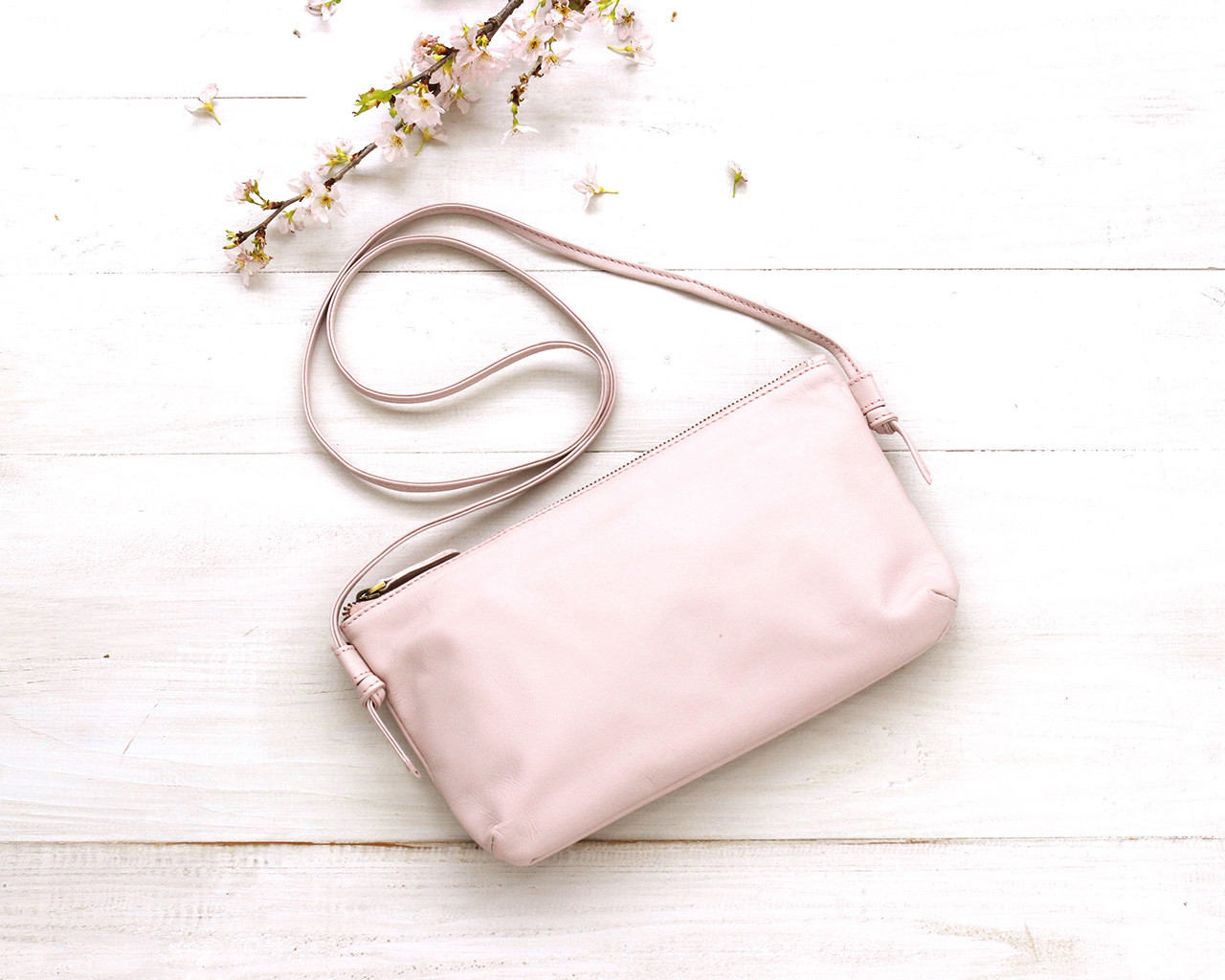 本牛革 2way レザーショルダー ポシェット Papeete（桜ピンク）