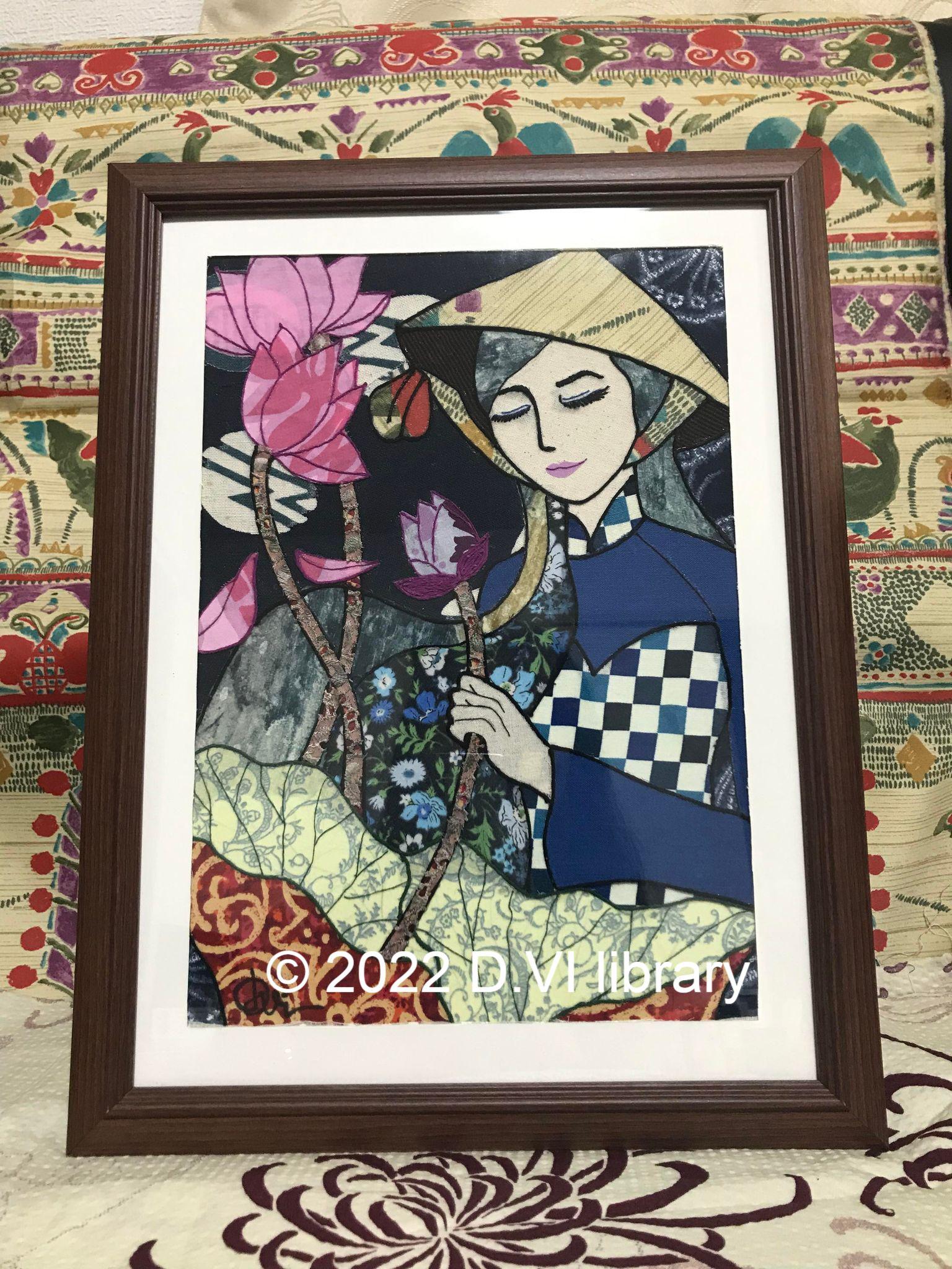 ≪ファブリックパネル≫　アジア女性とハスの花