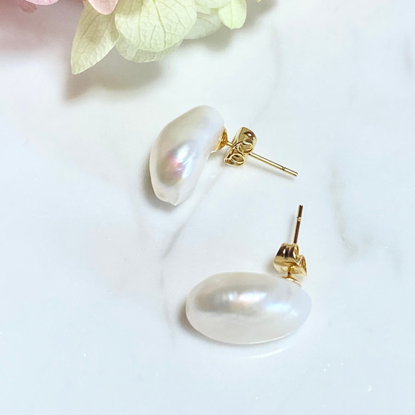 当店人気No.1✨選べるパール❤︎半額以下✨訳ありバロックパール✨11mm〜17mm淡水パールピアス/イヤリング変更可 17枚目の画像