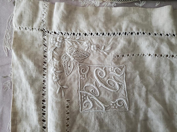 フランス アンティーク リネン カバー 蚤の市 モノグラム刺繍