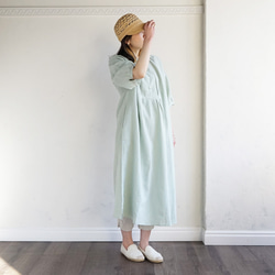 柔軟亞麻休閒連身裙，5 袖，鼠尾草色 第4張的照片