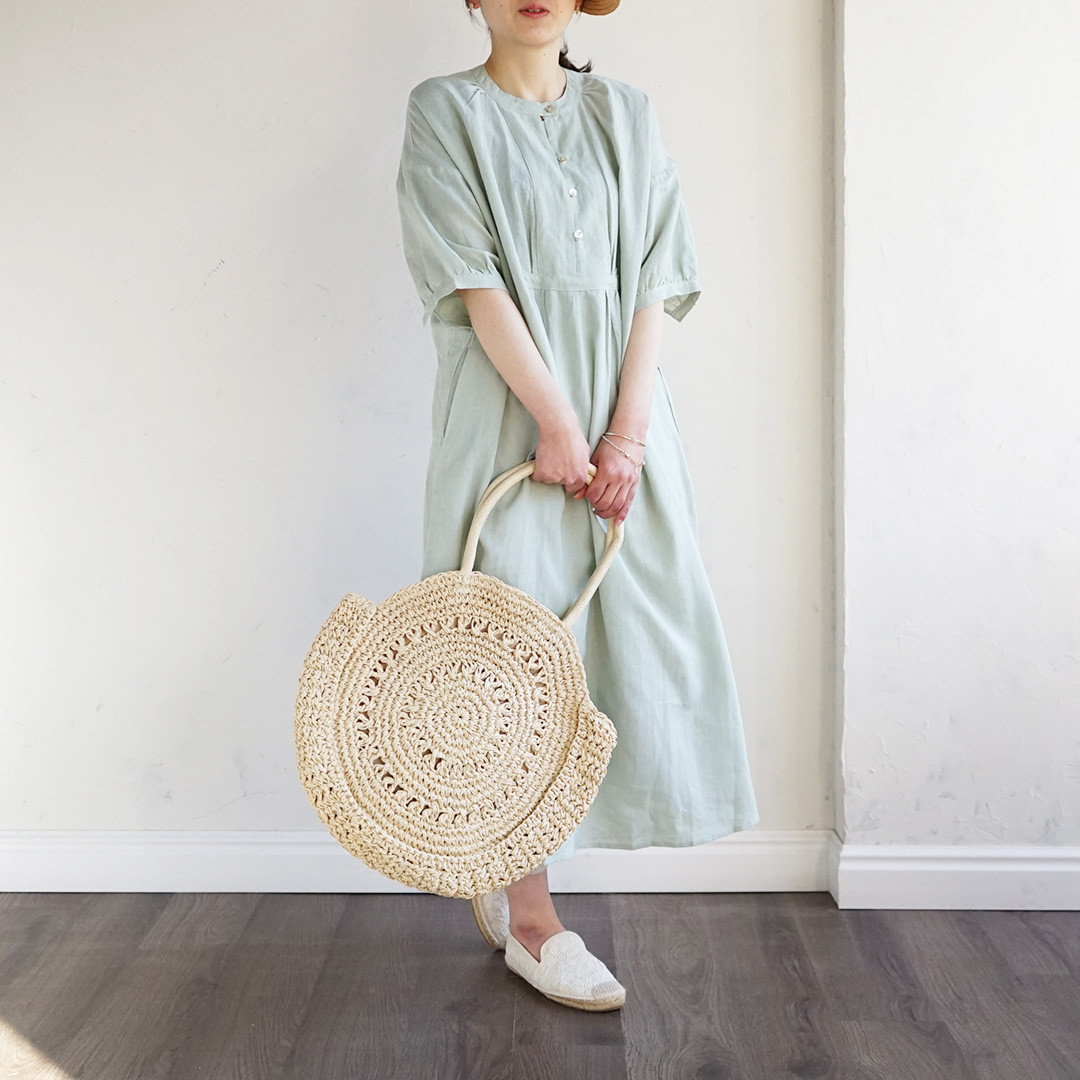 やわらかリネンのリラックスワンピース 5分袖　セージ 6,248円