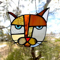 猫図鑑【スコ赤】《猫サンキャッチャー》ステンドグラス サン