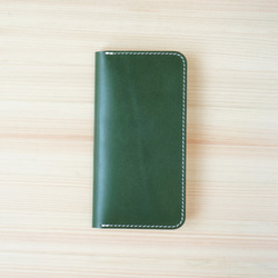 牛革 iPhoneSE (第3世代/第２世代) カバー  ヌメ革  レザーケース  手帳型  グリーンカラー 1枚目の画像
