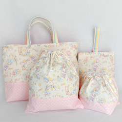 オーダー品】入園入学8点セット【うさぎとくま柄】 パープル色