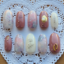 受注制作】テラコッタカラーのミラーフラワー&マグネットネイル