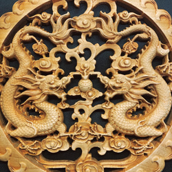 対称双竜 26.5cm（龍・竜・雲) 参次元彫刻『雅』 透かし彫 楠彫刻 2枚目の画像