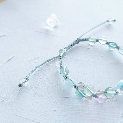 水光姫のマクラメブレスレット☽・:*ラリマー フローライト ムーン  
