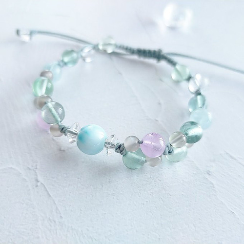 水光姫のマクラメブレスレット☽・:*ラリマー フローライト ムーン  