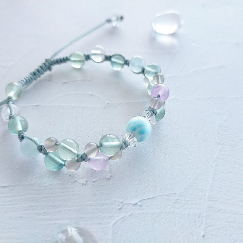 水光姫のマクラメブレスレット☽・:*ラリマー フローライト ムーン