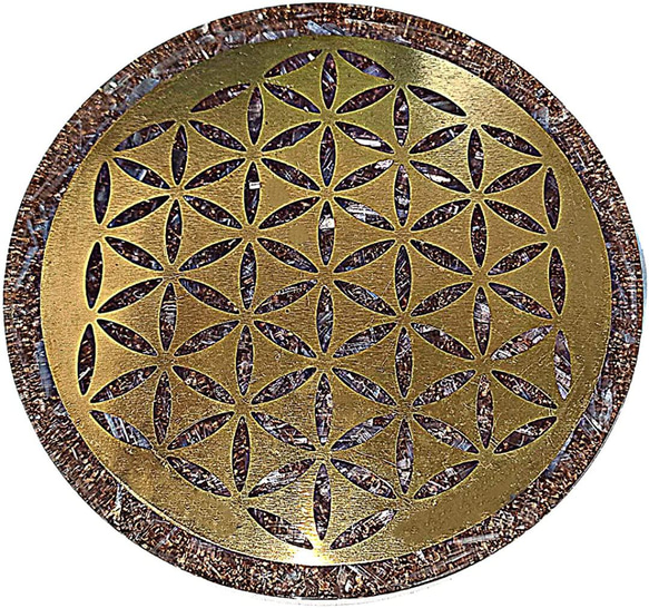 オルゴナイト フラワーオブライフ 浄化 インテリア コースター 絆 直径：約10cm ヒーリング 瞑想 マインドフルネス 1枚目の画像