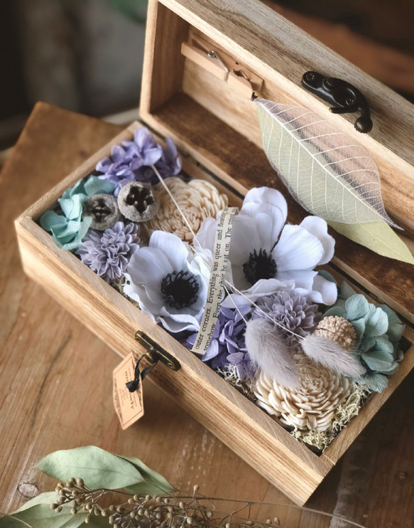 ２way Wood Box flower＊アネモネ blue gray　 1枚目の画像