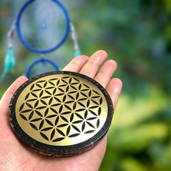 オルゴナイト フラワーオブライフ 浄化 インテリア コースター 絆 直径：約10cm ヒーリング 瞑想 天然石 2枚目の画像