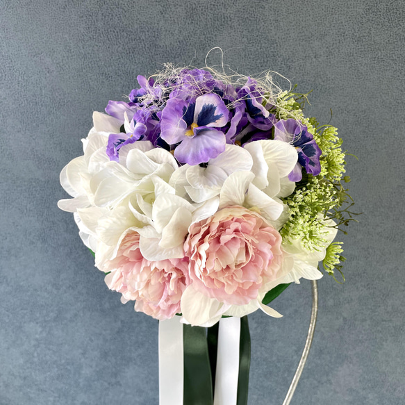 ❁Wedding Bouquet❁パンジーとピオニーのクラシカルなブーケ【40324】 3枚目の画像