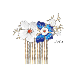 白蝶貝シェルフラワーと七宝焼蝶のヘアコーム　ヘアアクセサリー　髪飾り 3枚目の画像