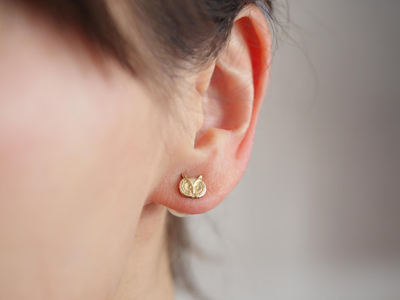 貓頭鷹和珍珠 2way 耳環/耳環（銀） 第4張的照片