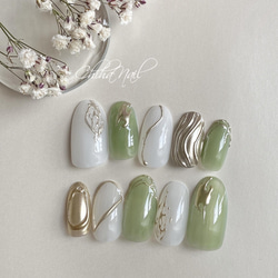 春ネイル ニュアンスネイル ブライダル グリーン 初夏 ネイルチップ