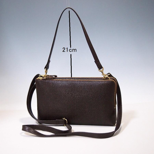 ☆ハンドメイド☆本革☆お財布ポシェット☆ダブルファスナー☆ハンドル  