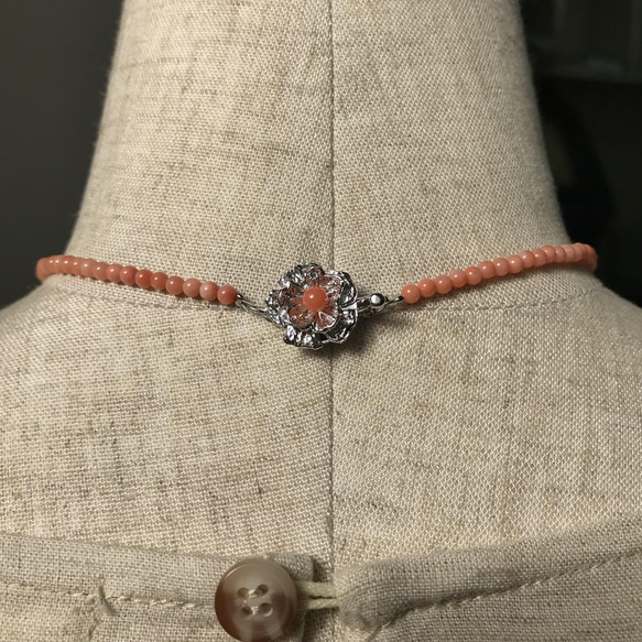 少し長めの約46cmピンク珊瑚玉ネックレス・シンプルで優しい春色　R40409 8枚目の画像