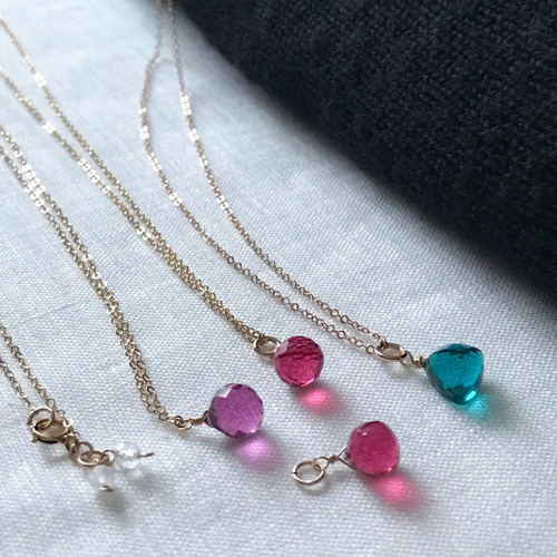 １4Kgf 天然石ネックレス　ピンクレッドルビーのリップとキャンディ*^^* K18 ピンクゴールド ルビー ダイヤ ネックレス レディース