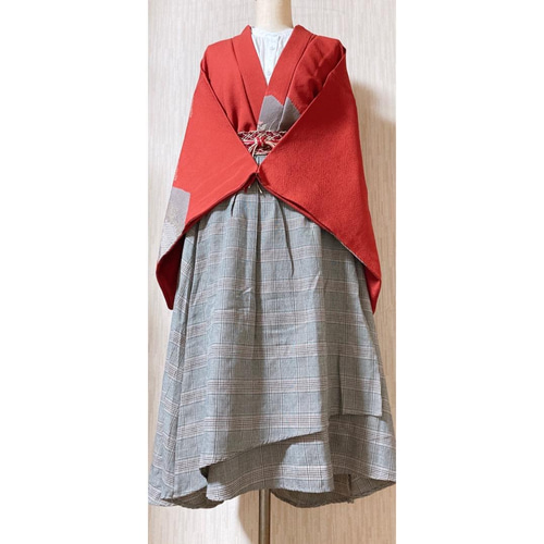 ◇和洋 きものコーデ◇ セット売り 赤系 ブラウス・ベルト付き 1