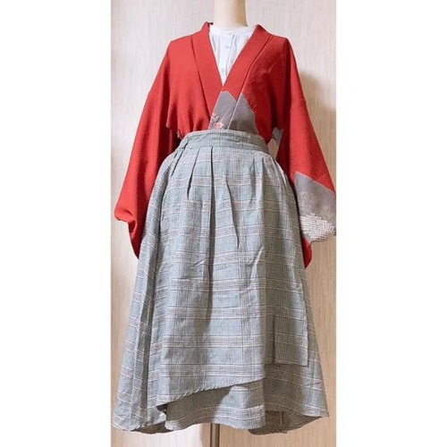 ◇和洋 きものコーデ◇ セット売り 赤系 ブラウス・ベルト付き 1
