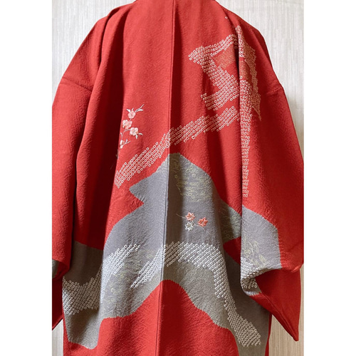 展示品　◇和洋 きものコーデ◇ セット売り　赤系　ブラウス・ベルト付き　1点もの ◇和洋 きものコーデ◇ セット売り 赤系 ブラウス・ベルト付き 1
