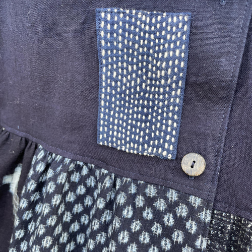 着物リメイク】藍染め絣の羽織りワンピース/刺し子/ギャザー