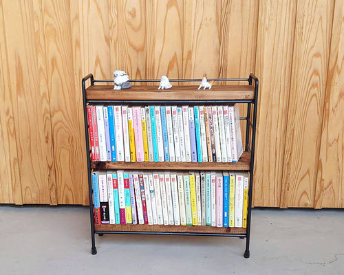 文庫本サイズのブックシェルフ 木部カラー2色 本棚 約50冊 完成品 本棚