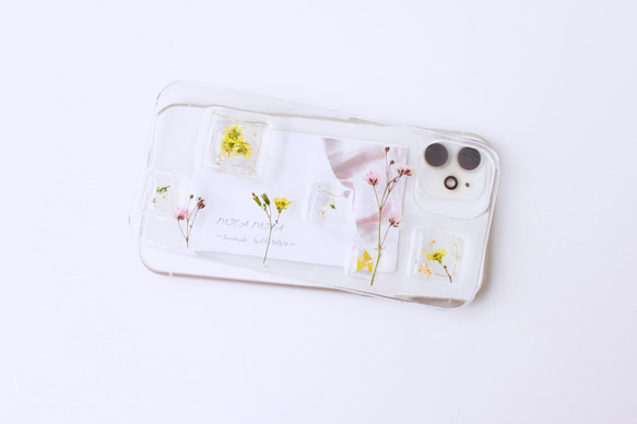 カスミソウ　全機種対応　スマホケース iPhone ショルダーストラップ可　アンドロイド　ピンク　イエロー　春 5枚目の画像