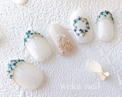 ♡涼しげドライフラワー♡ ネイルチップ　ハンドメイド ce531d6eec9850b9a00db4eb7b5198