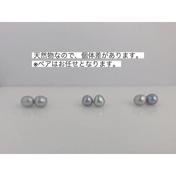 7mm 淡水パール グレー ピアス／イヤリング 【685】 4枚目の画像