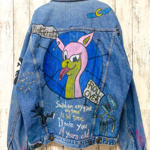 リメイク　ペイント　デニムジャケット　アート　アニメ　裏原　女の子 リメイク ペイント デニムジャケット アート アニメ 裏原 女の子