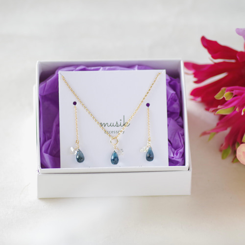 14kgf *ロンドンブルートパーズ×オイルインクォーツ ピアスor