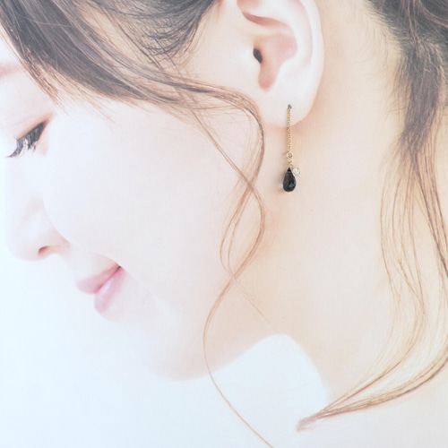 14kgf *ロンドンブルートパーズ×オイルインクォーツ ピアスor