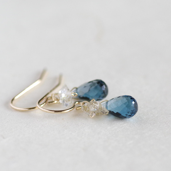 ロンドンブルートパーズ　オイルインクオーツのピアス　14kgf 14kgf *ロンドンブルートパーズ×オイルインクォーツ ピアスor