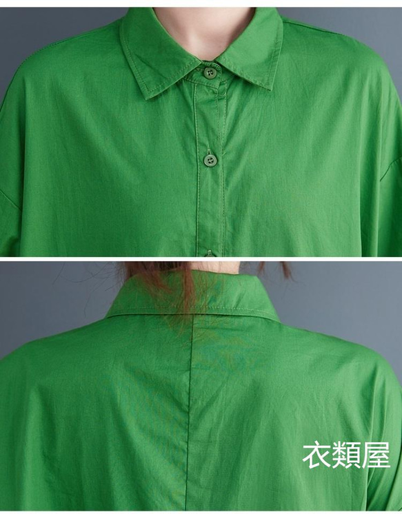 フリーサイズ 秋新作 おしゃれ 20304050代 上質おしゃれゆったり大きいサイズ 長袖ロングシャツワンピース 緑 8枚目の画像