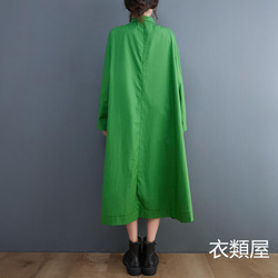 フリーサイズ 秋新作 おしゃれ 20304050代 上質おしゃれゆったり大きいサイズ 長袖ロングシャツワンピース 緑 6枚目の画像