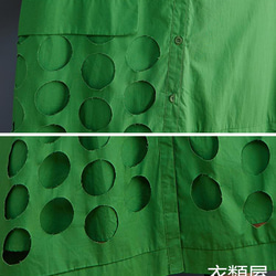 フリーサイズ 秋新作 おしゃれ 20304050代 上質おしゃれゆったり大きいサイズ 長袖ロングシャツワンピース 緑 5枚目の画像