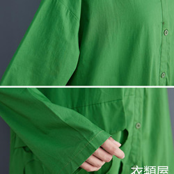 フリーサイズ 秋新作 おしゃれ 20304050代 上質おしゃれゆったり大きいサイズ 長袖ロングシャツワンピース 緑 3枚目の画像