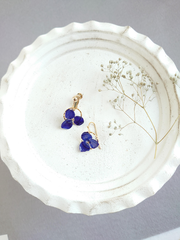 Simple Ring Flower Hydrangea navy [耳環] 第6張的照片