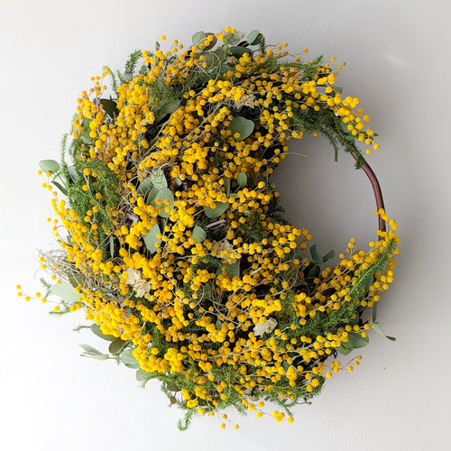 ミミ 様 【order】ミモザリース ドライフラワー リース 森の月 ミモザの三日月ドライフラワーリース リース mamemona 通販